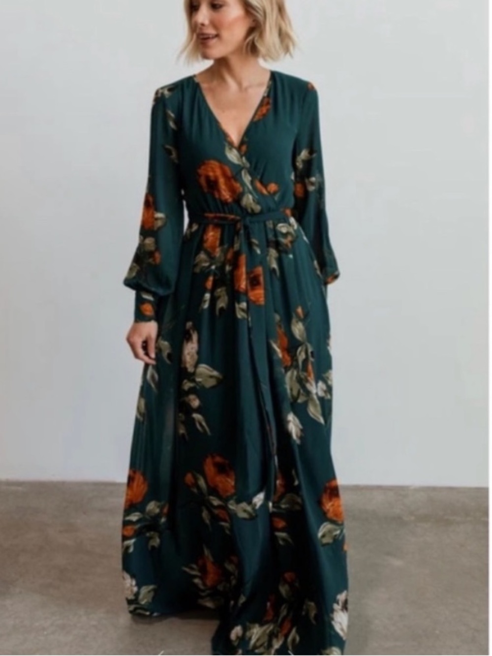 BALTIC BORN lydia maxi dress topaz green floral fall wedding guest size L